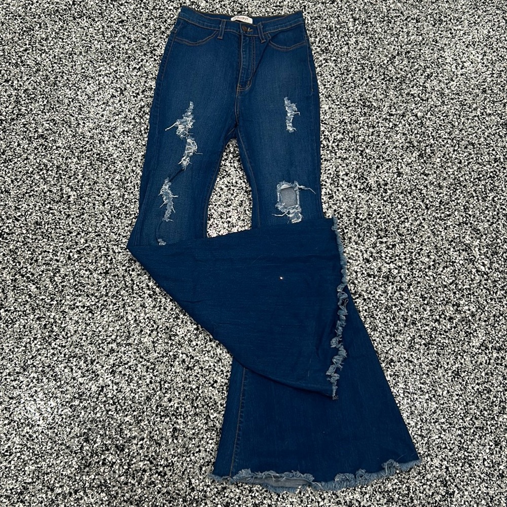 vibrant bell bottom flare jeans